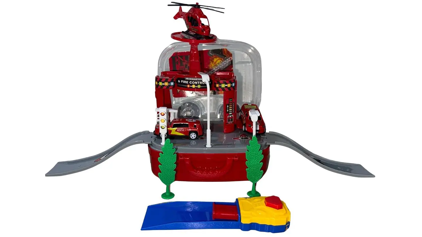 Mini Maleta Bombero Rojo Pista Carros Juguete Niños Portátil 4