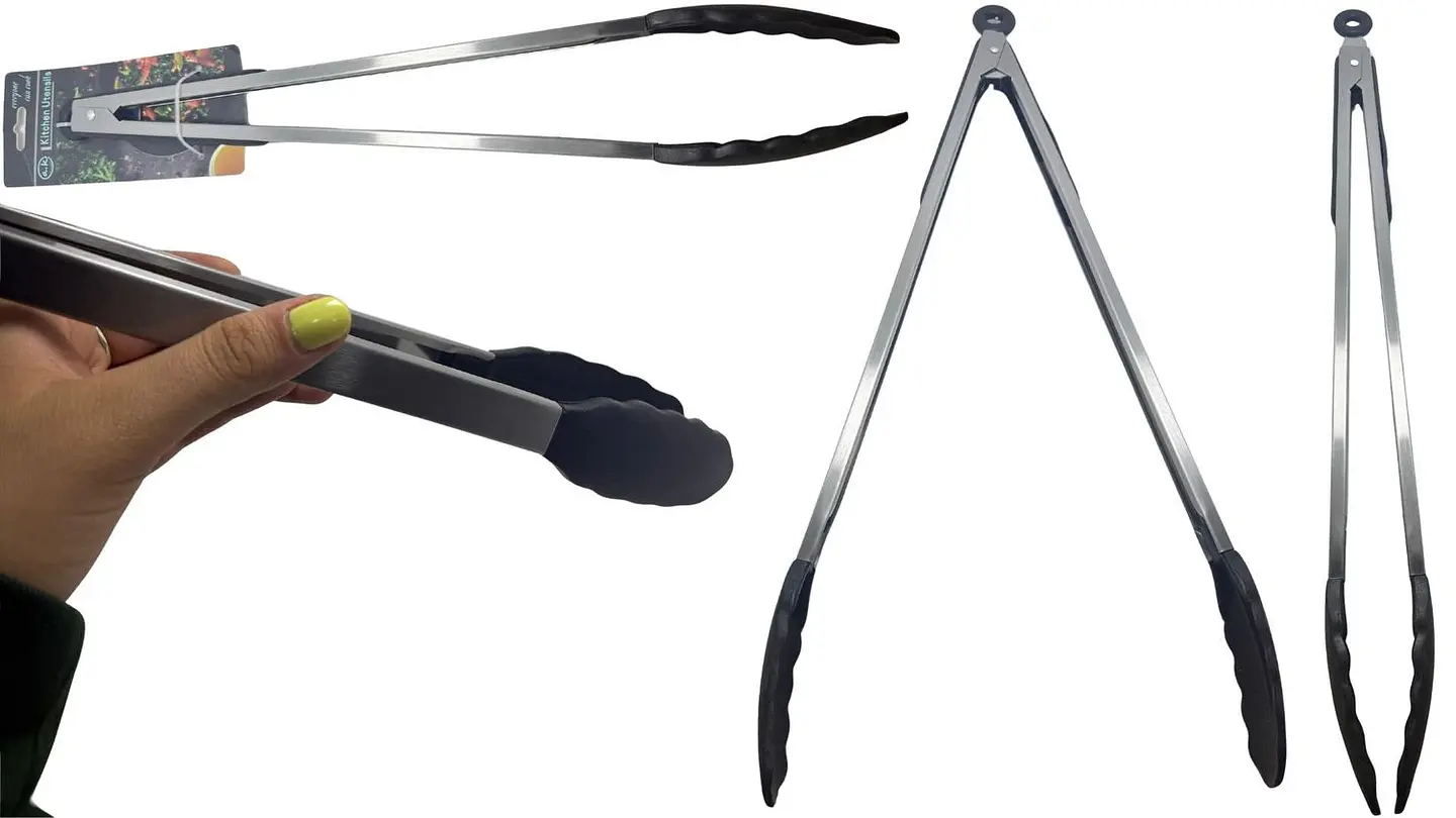 Pinza  En Acero Inoxidable Coctel Para Asados punta silicona 1