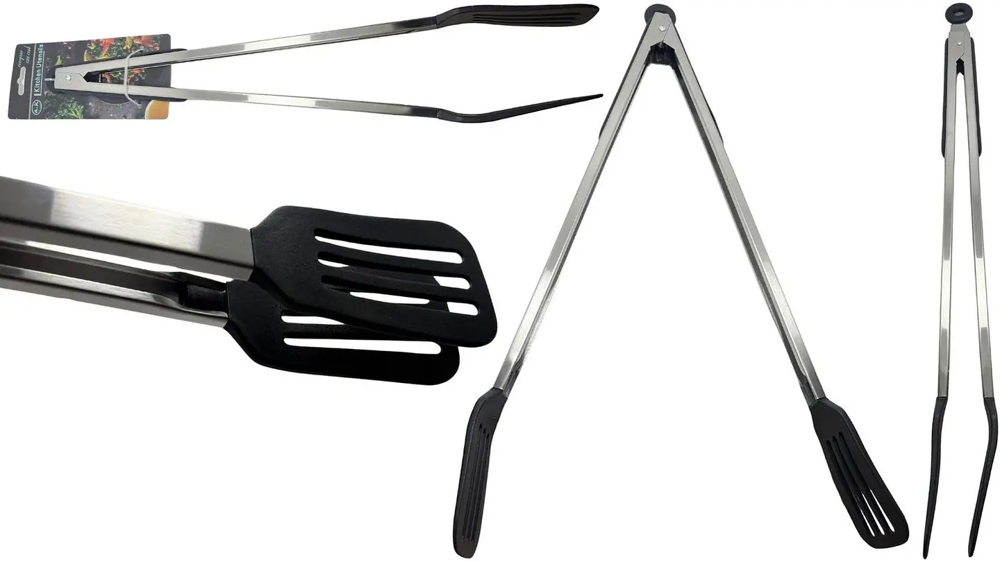 Pinza Acero Inoxidable Par Asados Cocina Punta Pala Silicona 1