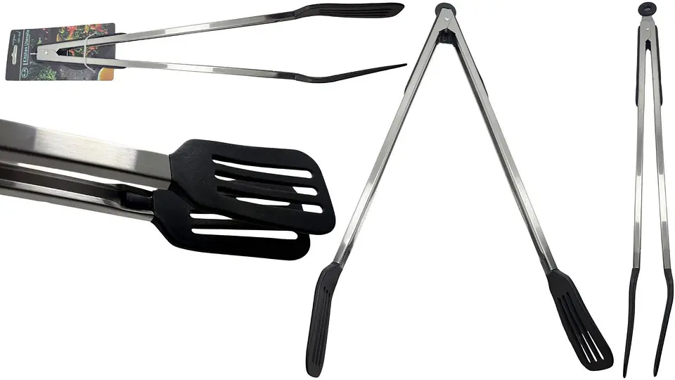 Pinza Acero Inoxidable Par Asados Cocina Punta Pala Silicona 1