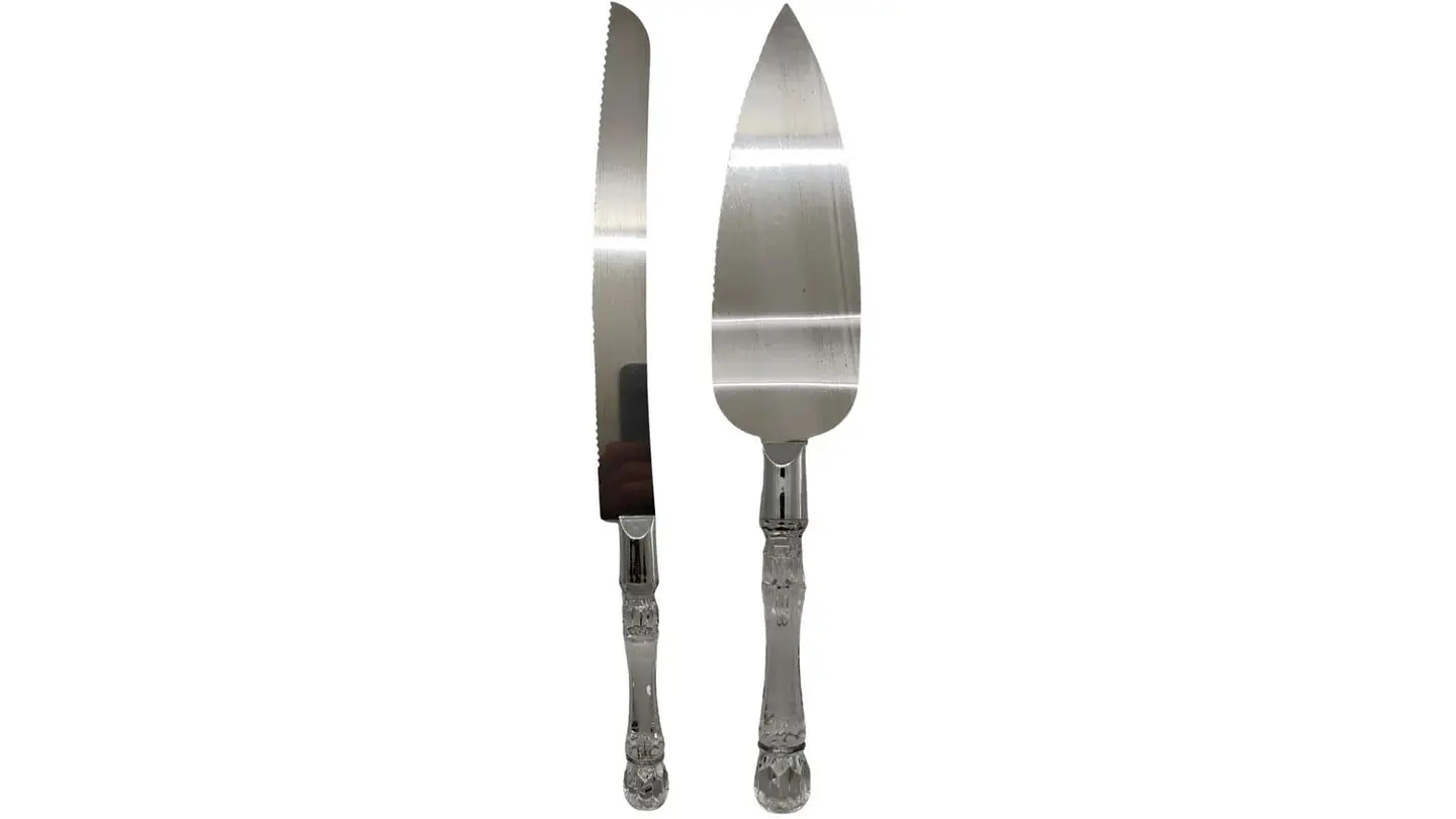 Juego Cuchillo + Pala Espatula Acero Ponque Boda Matrimonio Plateado 2