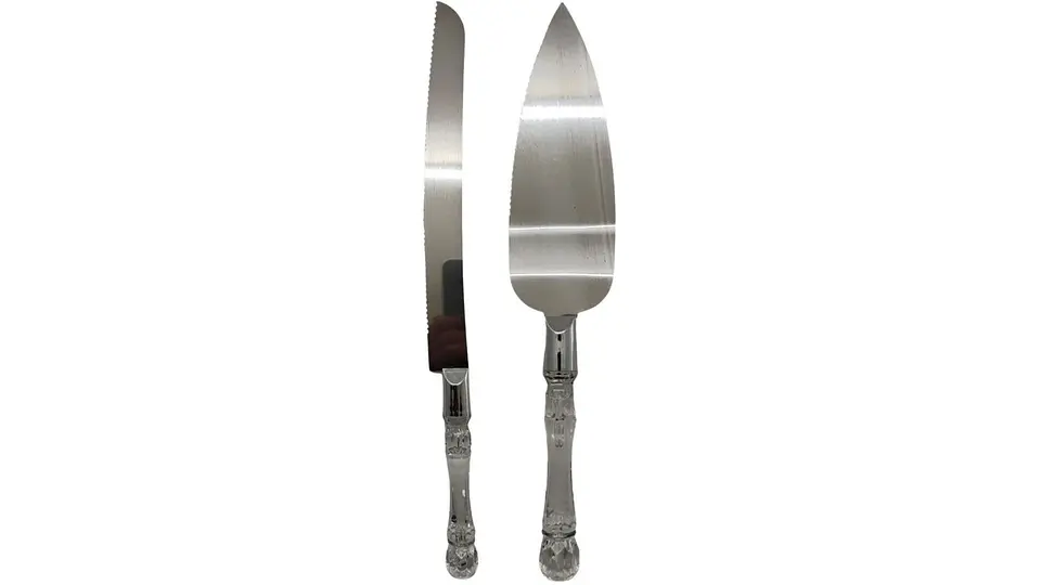 Juego Cuchillo + Pala Espatula Acero Ponque Boda Matrimonio Plateado 2