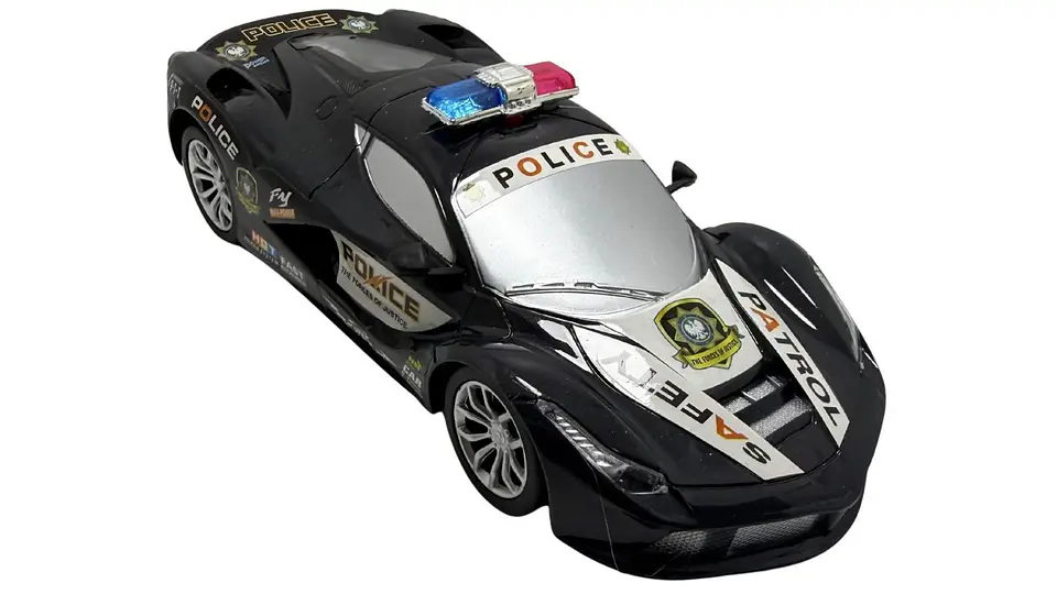 Carro Policía Luces Coche Auto Control Remoto Recargable Policía Negro 3