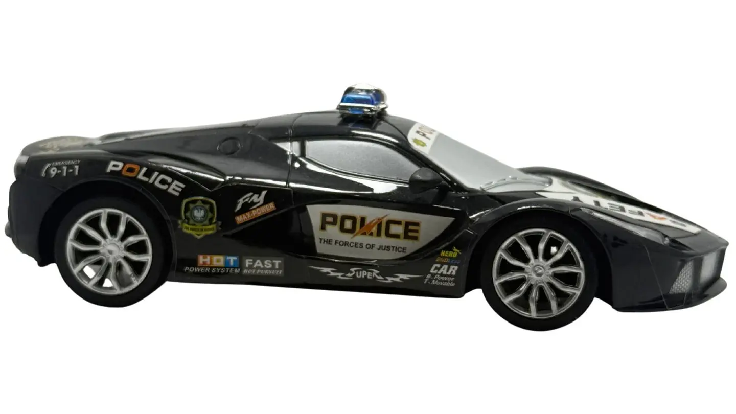 Carro Policía Luces Coche Auto Control Remoto Recargable Policía Negro 4