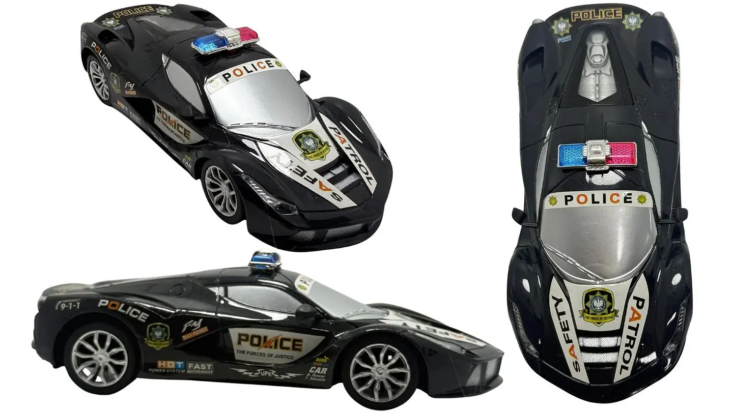 Carro Policía Luces Coche Auto Control Remoto Recargable Policía Negro 5
