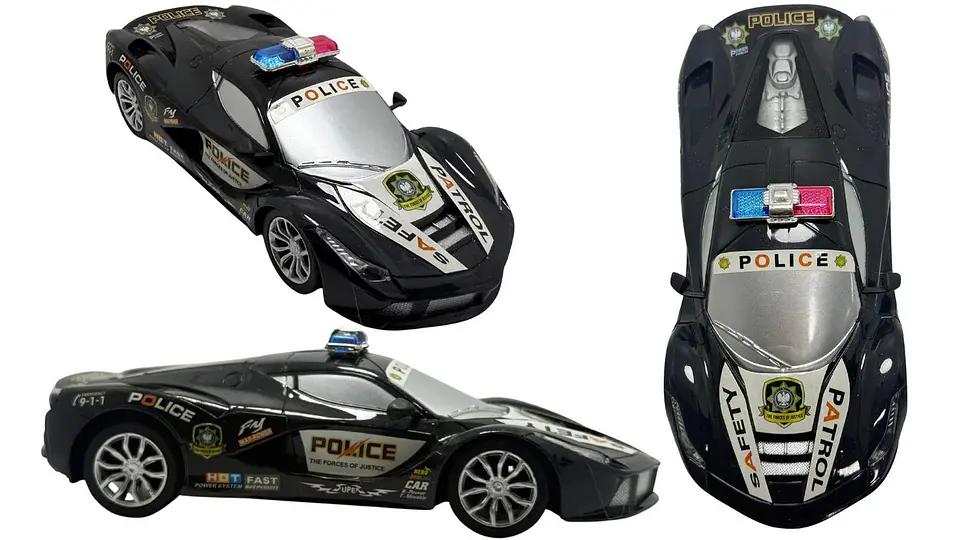 Carro Policía Luces Coche Auto Control Remoto Recargable Policía Negro 5