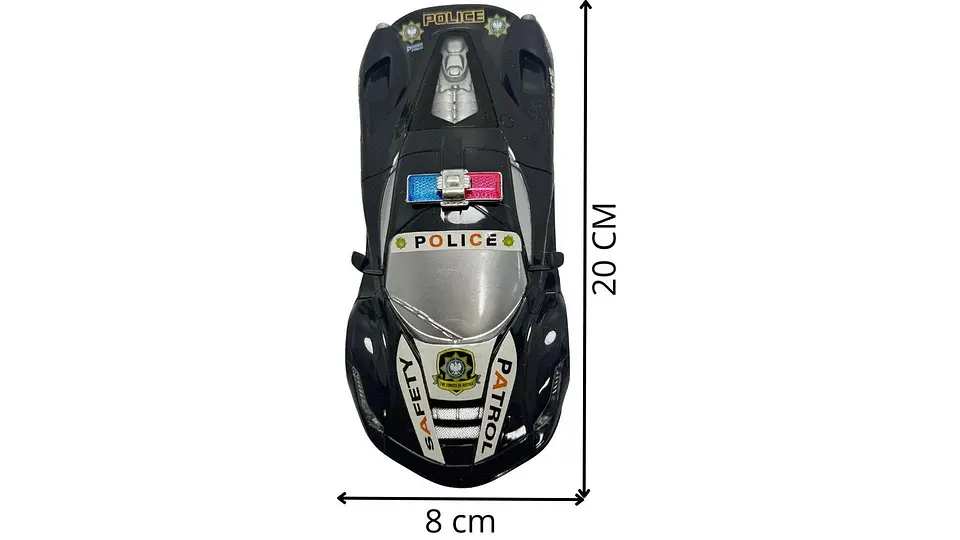 Carro Policía Luces Coche Auto Control Remoto Recargable Policía Negro 7