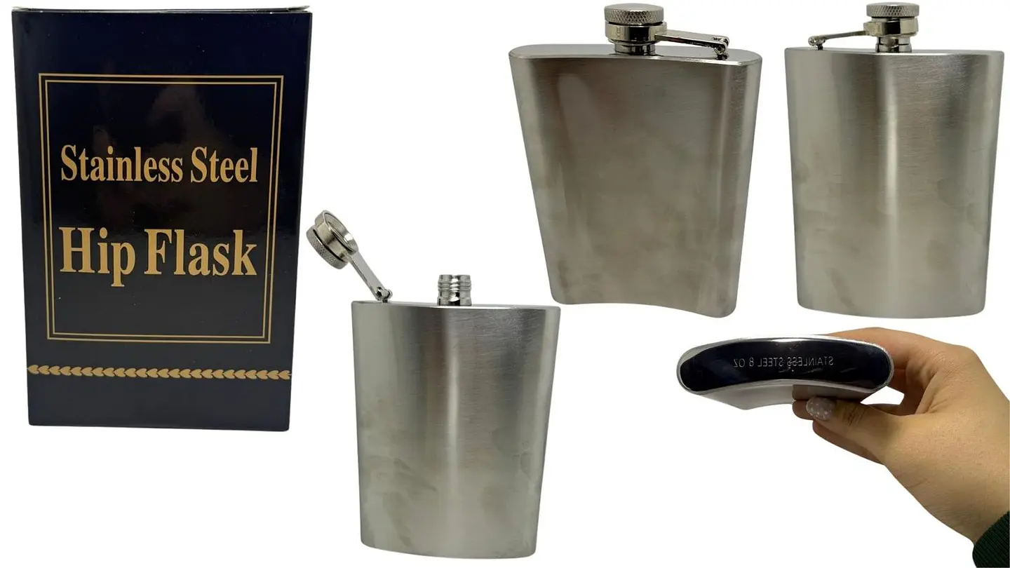 Whiskera Licorera Metálica Plateada De 8onz Acero Inoxidable 1