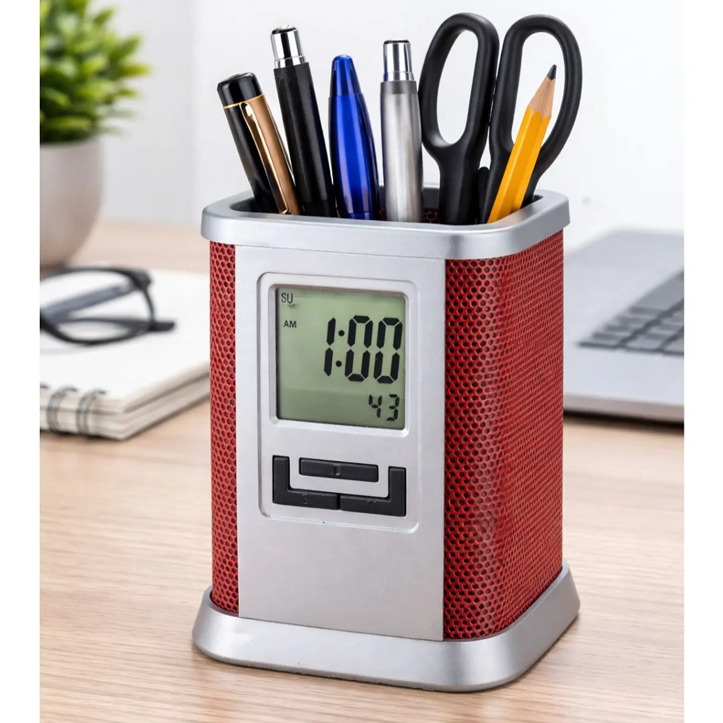 Organizador De Escritorio Con Reloj Digital Multifuncional 2