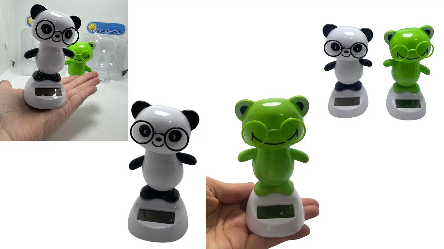 Figura solar decorativa de panda o rana con cabeza móvil 4