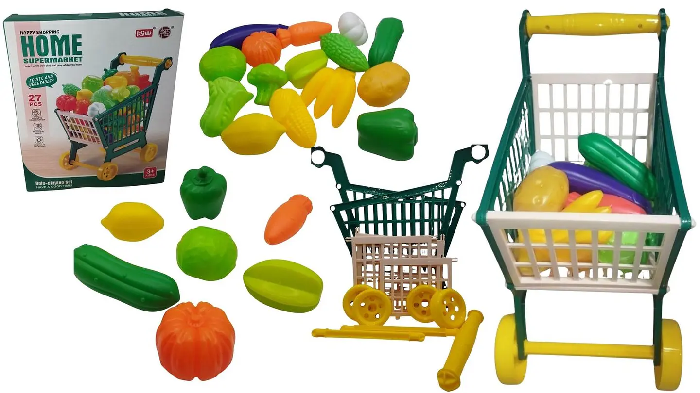Kit de supermercado carrito frutas y vegetales 27 pcs para simular compras 1