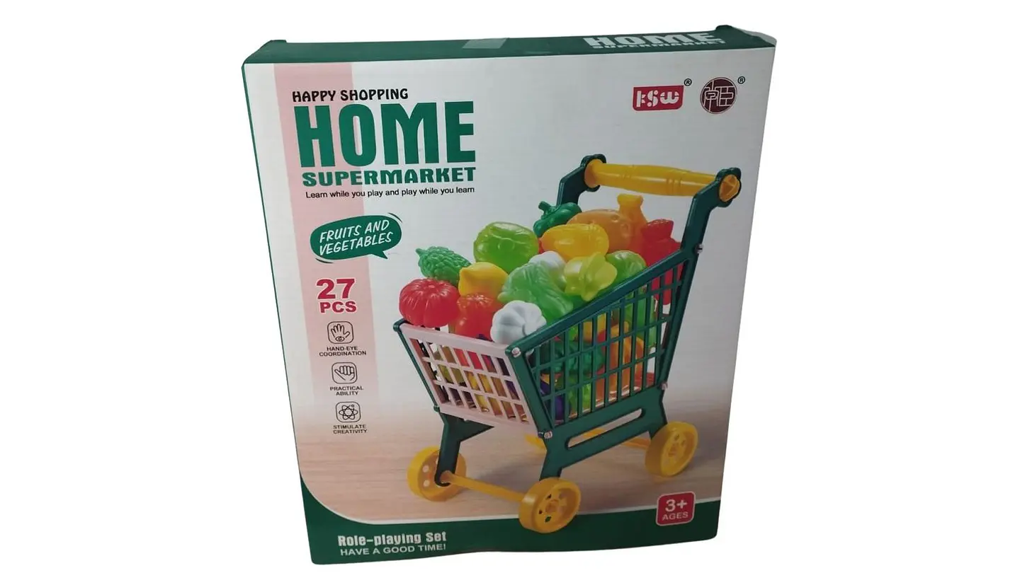 Kit de supermercado carrito frutas y vegetales 27 pcs para simular compras 7
