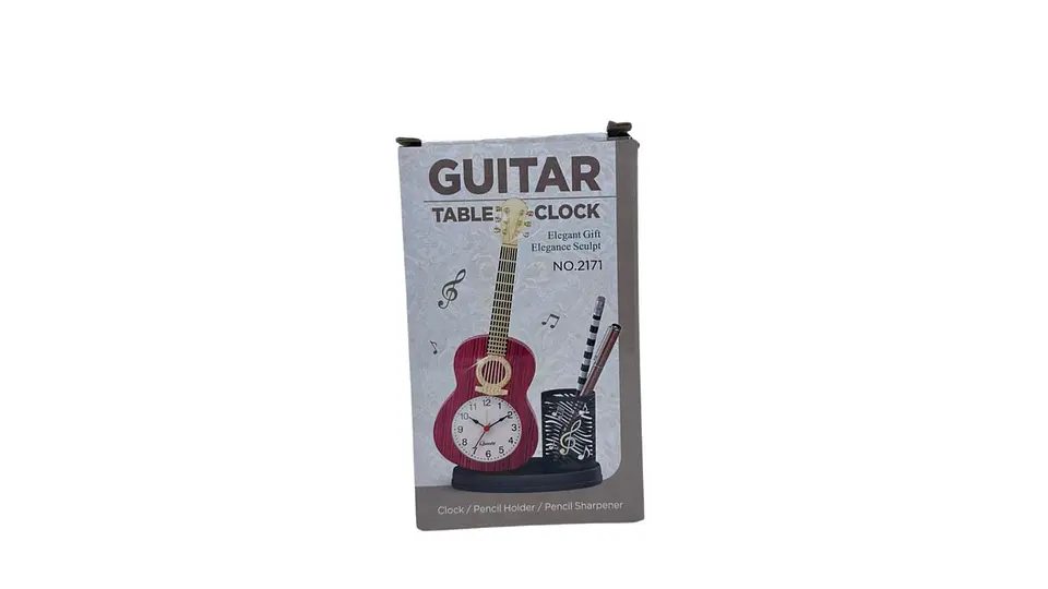Reloj despertador guitarra con porta esferos decorativo 1