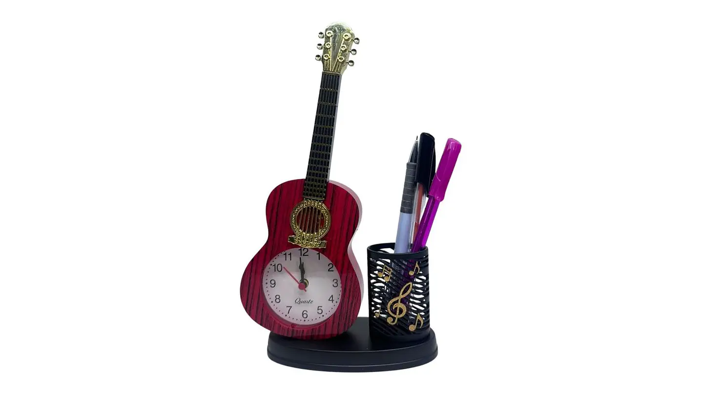 Reloj despertador guitarra con porta esferos decorativo 2