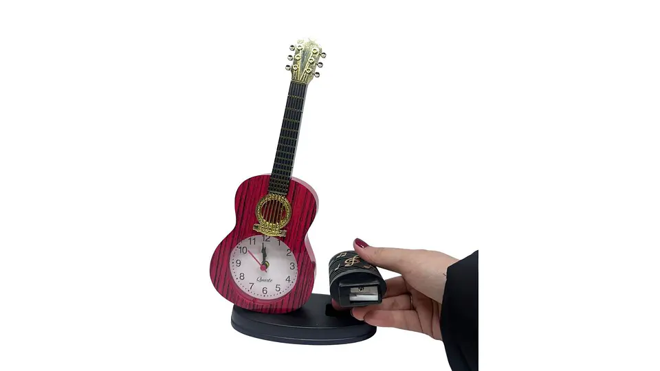 Reloj despertador guitarra con porta esferos decorativo 3