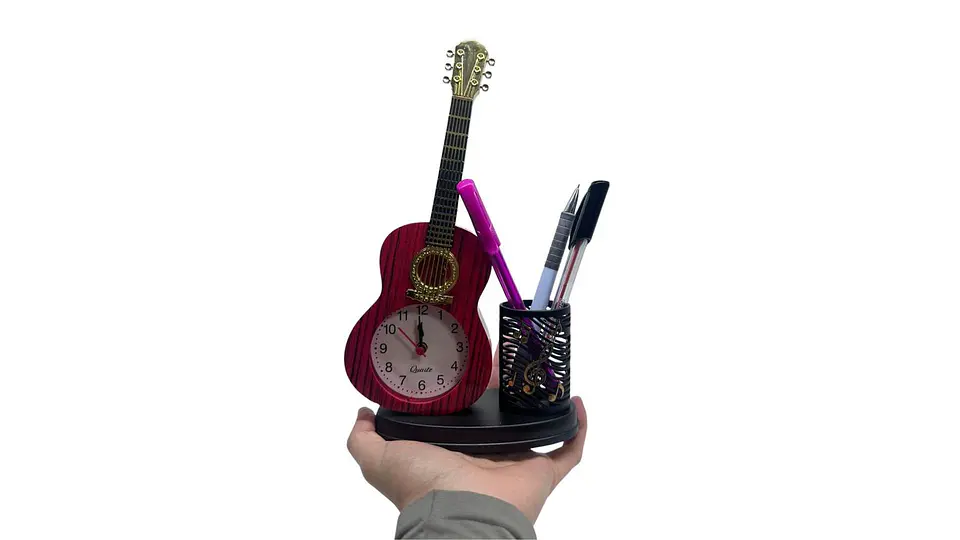 Reloj despertador guitarra con porta esferos decorativo 4