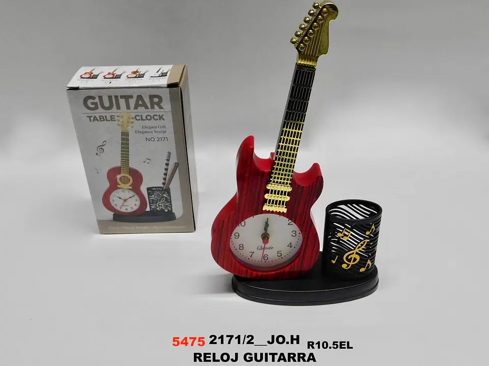 Reloj despertador guitarra con porta esferos decorativo 5