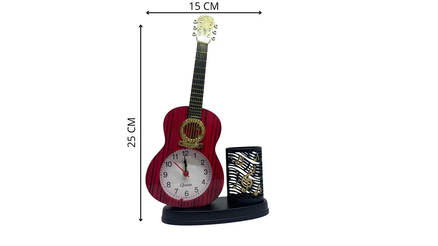 Reloj despertador guitarra con porta esferos decorativo 6