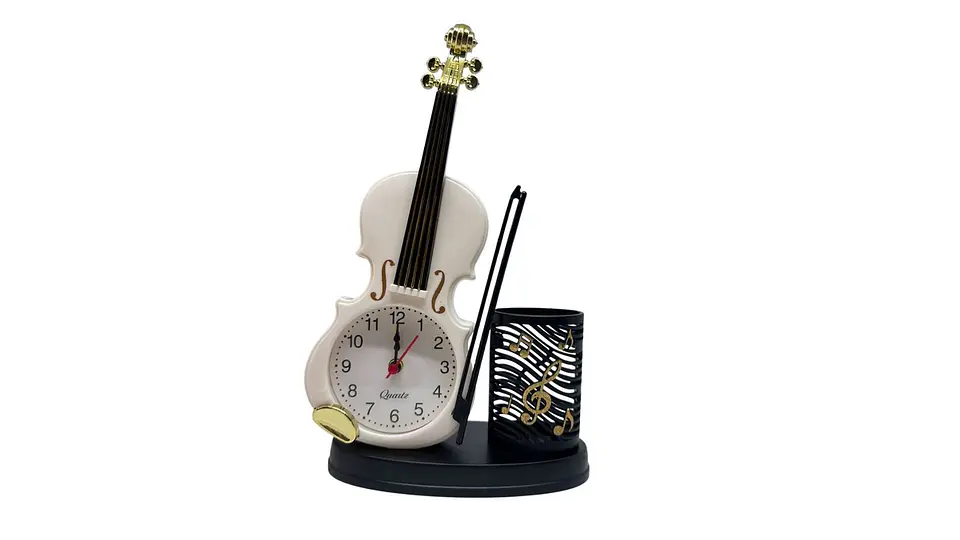 Reloj Despertador Violín Decorativo con Portalápiz Oficina 1
