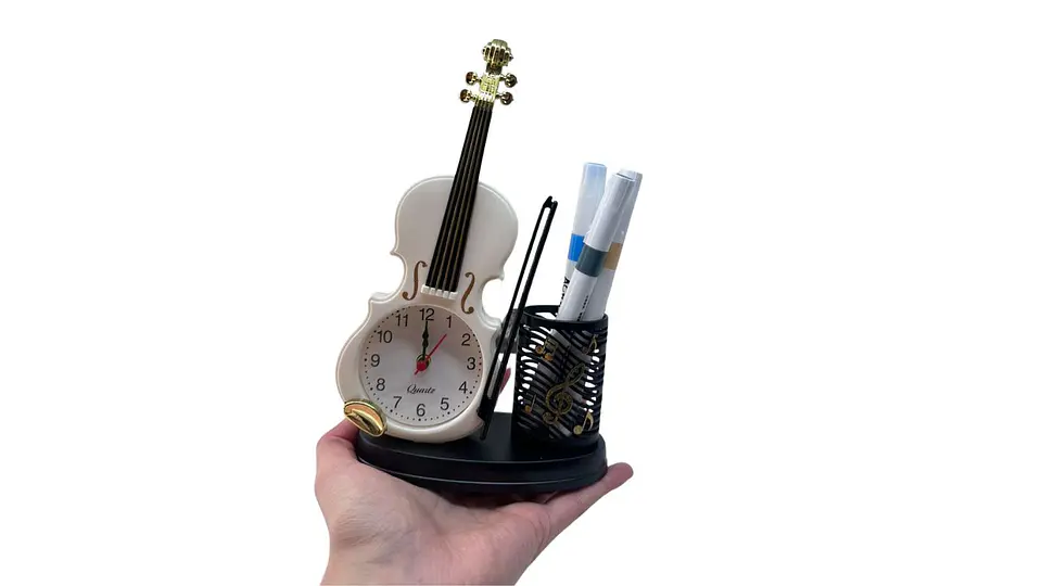 Reloj Despertador Violín Decorativo con Portalápiz Oficina 2