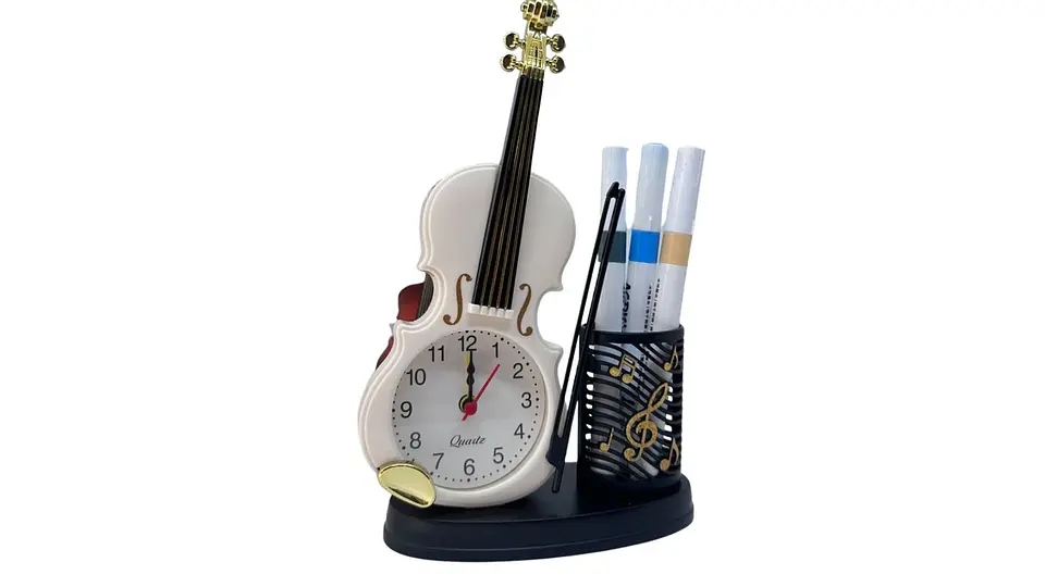 Reloj Despertador Violín Decorativo con Portalápiz Oficina 3