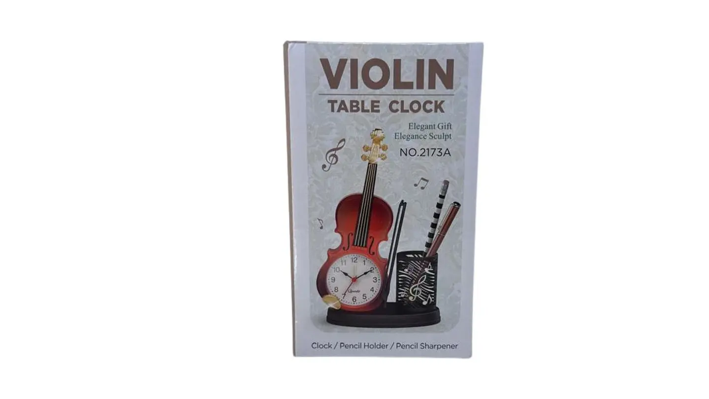 Reloj Despertador Violín Decorativo con Portalápiz Oficina 4