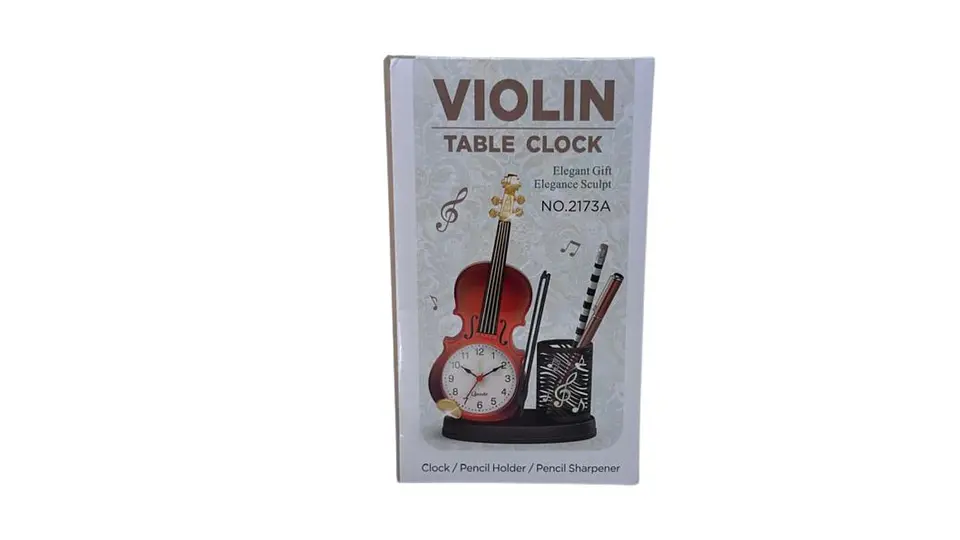 Reloj Despertador Violín Decorativo con Portalápiz Oficina 4
