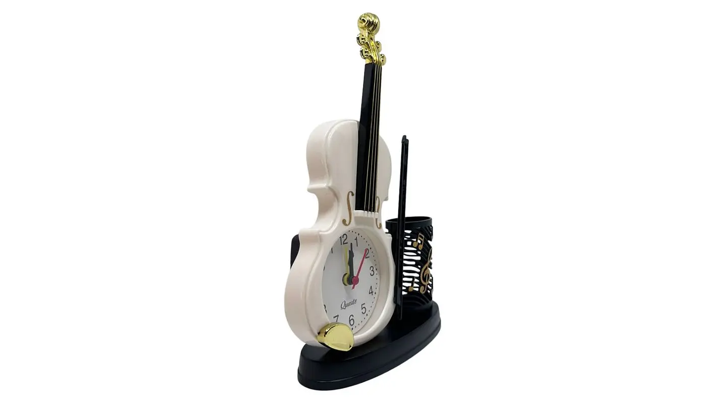 Reloj Despertador Violín Decorativo con Portalápiz Oficina 5