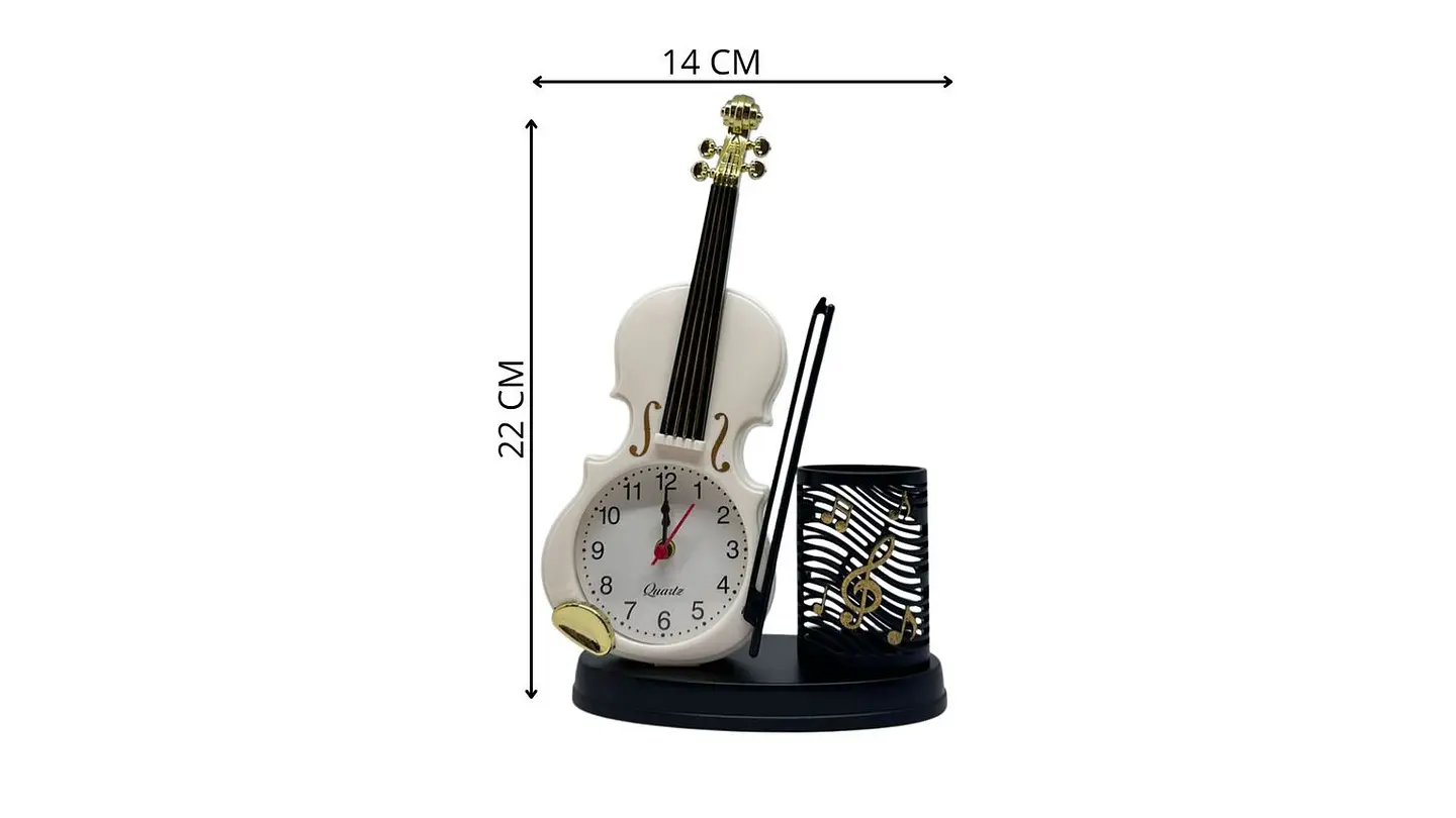 Reloj Despertador Violín Decorativo con Portalápiz Oficina 6