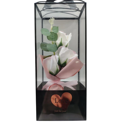 Rosas Artificiales Decorativas En Caja Transparente Regalo Multicolor