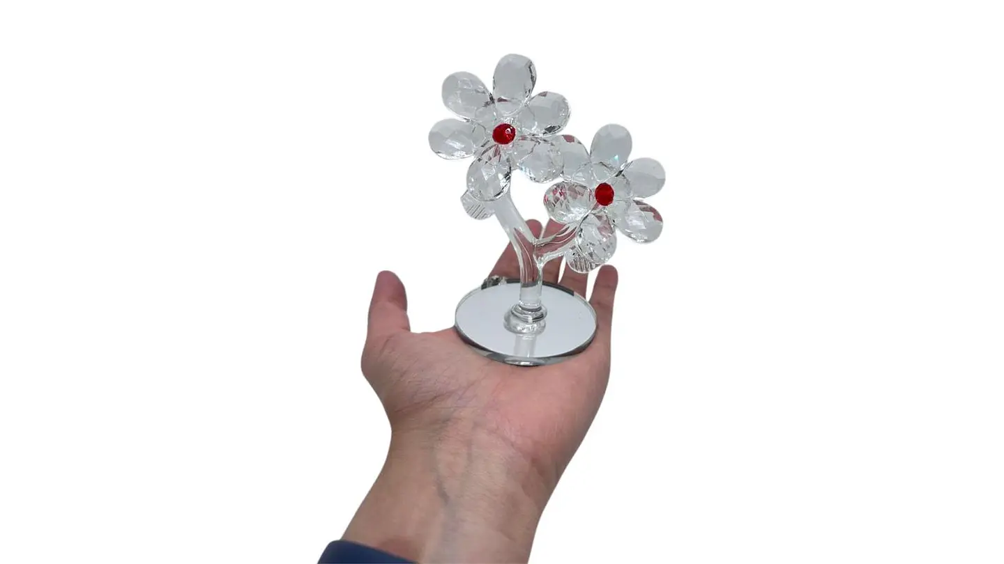 Flor Decorativa Acrílica Tipo Cristal con Base Espejo 6