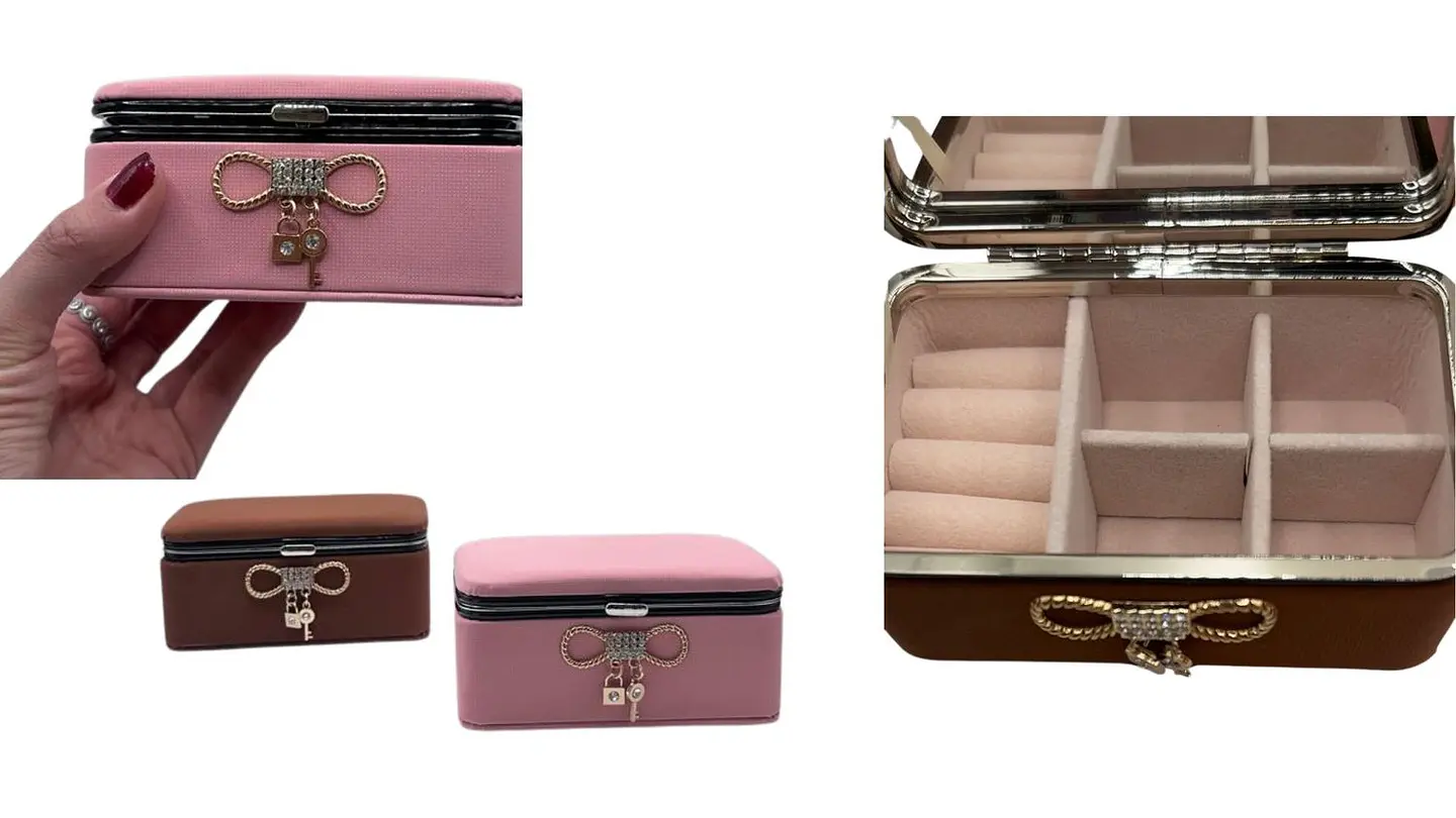 Mini Cofre Organizador de Joyas Rosado o Café Elegante 1