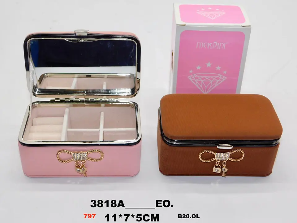 Mini Cofre Organizador de Joyas Rosado o Café Elegante 7
