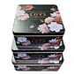 Juego De 3 Cajas Metálicas Decorativas Diseño Floral Love Negro Flores - Miniatura 1