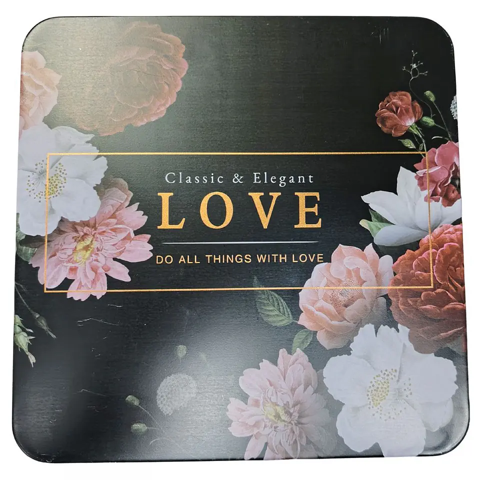 Juego De 3 Cajas Metálicas Decorativas Diseño Floral Love Negro Flores 3