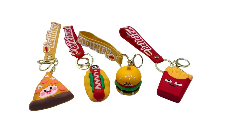 Set de 4 Llaveros Comida Rápida Diseño Divertido Moderno 3