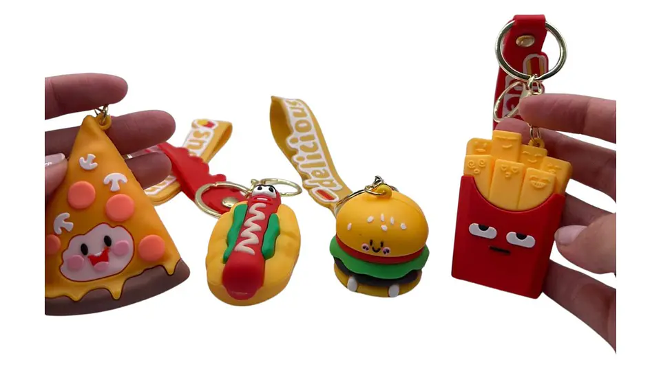 Set de 4 Llaveros Comida Rápida Diseño Divertido Moderno 3