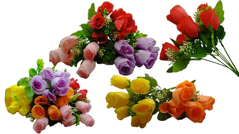 Ramo de flores tipo rosa artificiales decorativas multicolor