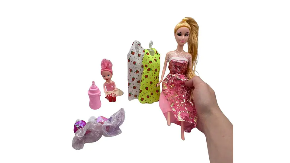 Muñeca con Bebé y Vestidos Juego de Moda para Niñas Moderno 6