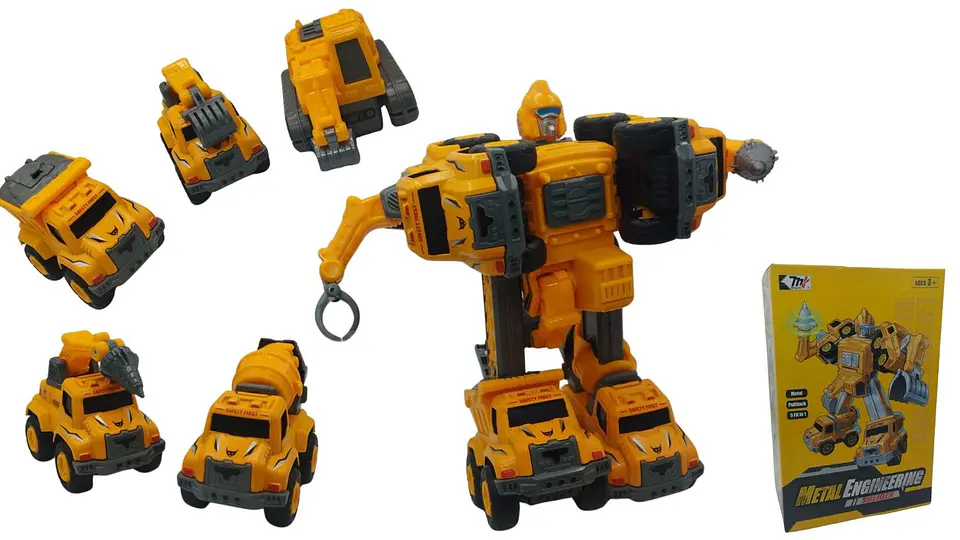 Robot Constructor Transformable Con 5 Vehículos De Construcción 1