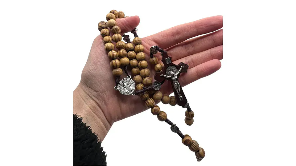 Camándula de Madera con Cruz Rosario Religioso Elegante 3