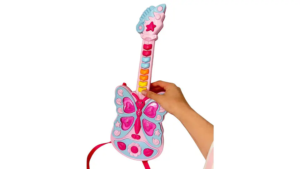 Guitarra Infantil Mariposa Colores Sonido Luz Juguete Niñas 3