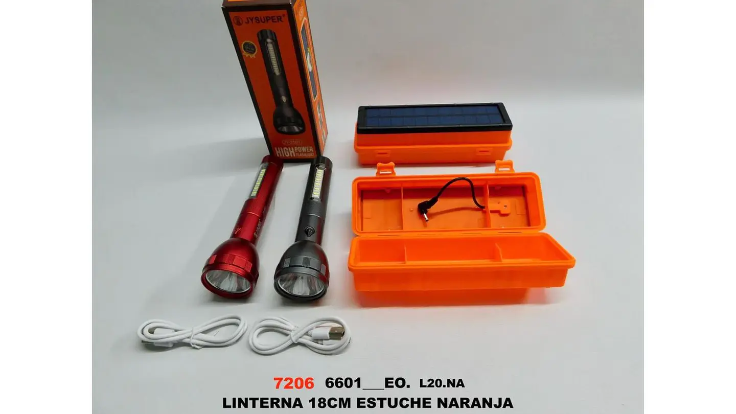 Linterna LED Recargable con Estuche Solar Naranja Resistente 7
