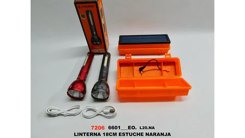 Linterna LED Recargable con Estuche Solar Naranja Resistente 7