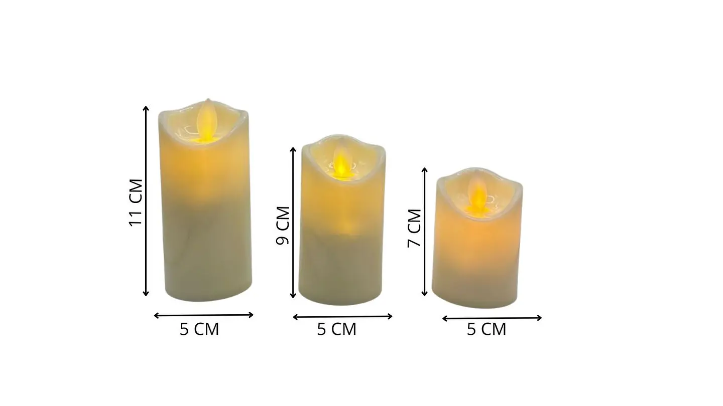 Set 3 Velas LED Diferentes Tamaños Decorativas Luz Cálida 6