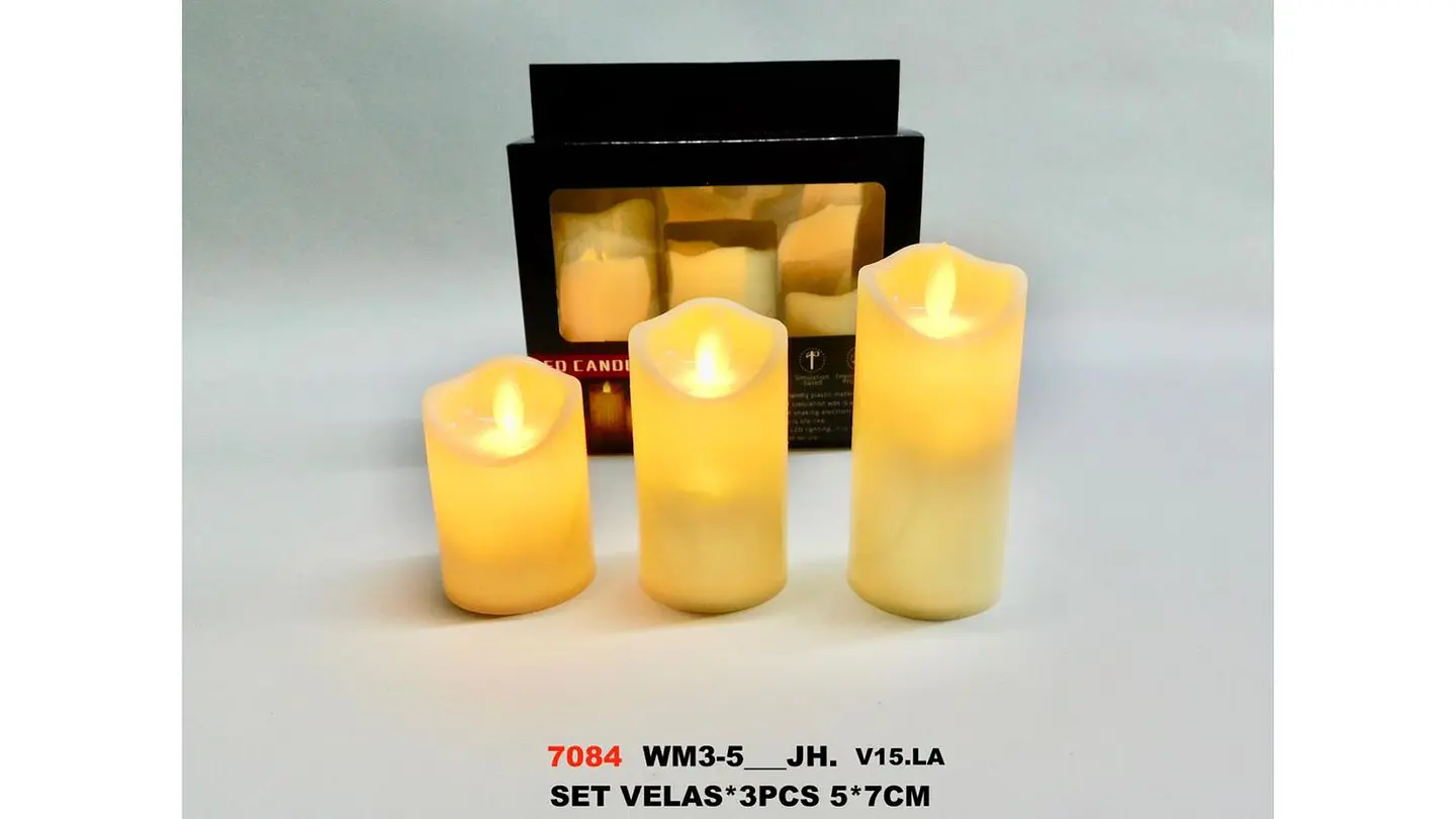Set 3 Velas LED Diferentes Tamaños Decorativas Luz Cálida 7