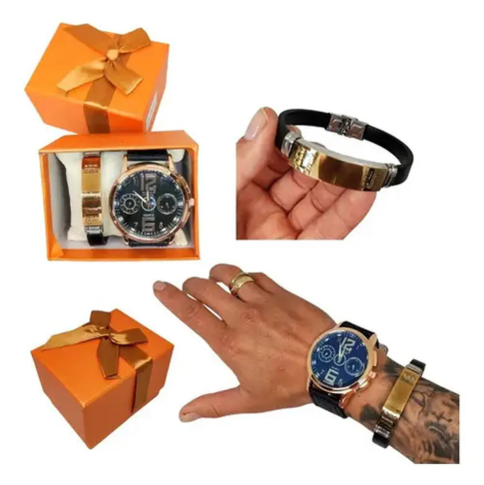 Reloj De Pulso Para Hombre + Pulsera Estuche Regalo Joven  1