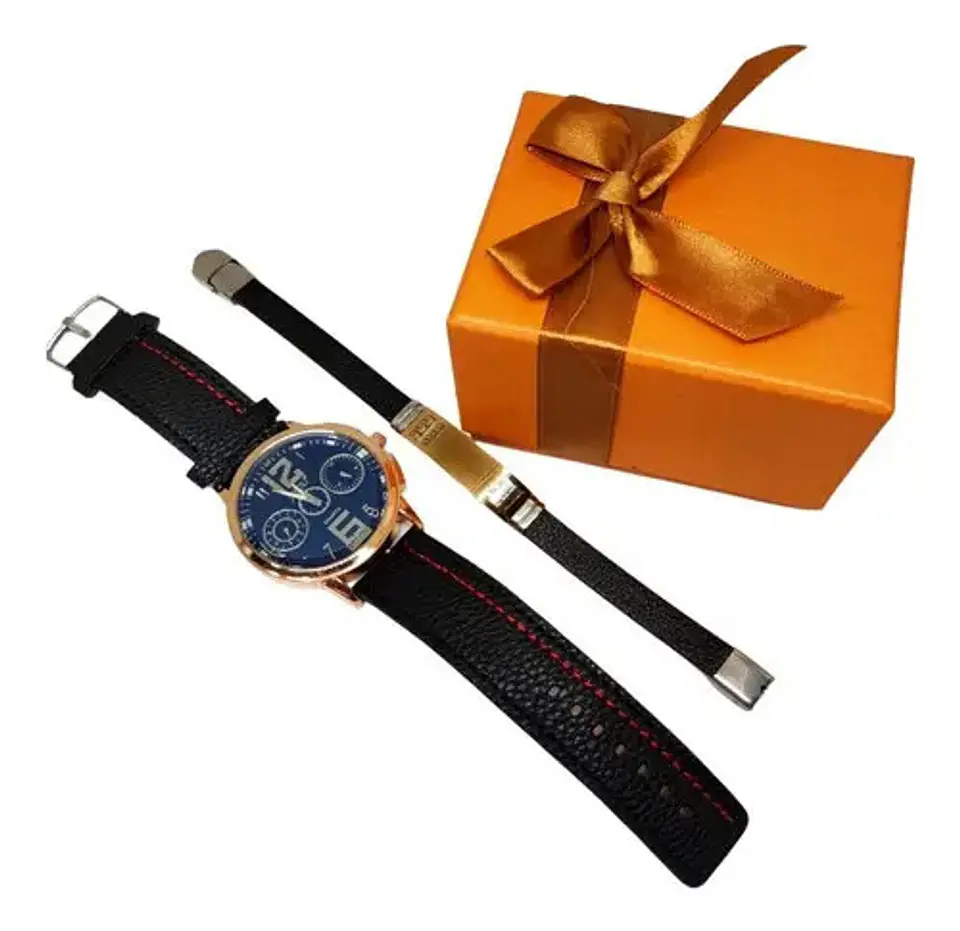 Reloj De Pulso Para Hombre + Pulsera Estuche Regalo Joven  2