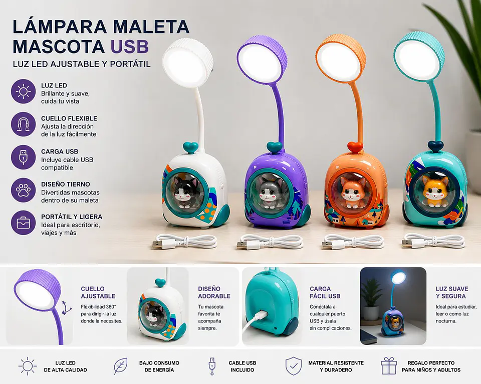 Lámpara Mascota USB Ajustable LED Infantil Recargable 2