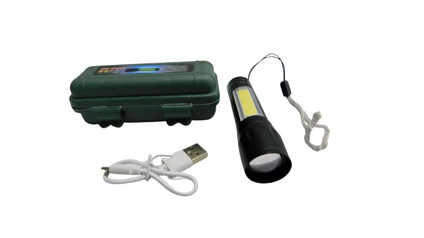 Linterna LED Recargable Con Estuche Verde Portátil 1